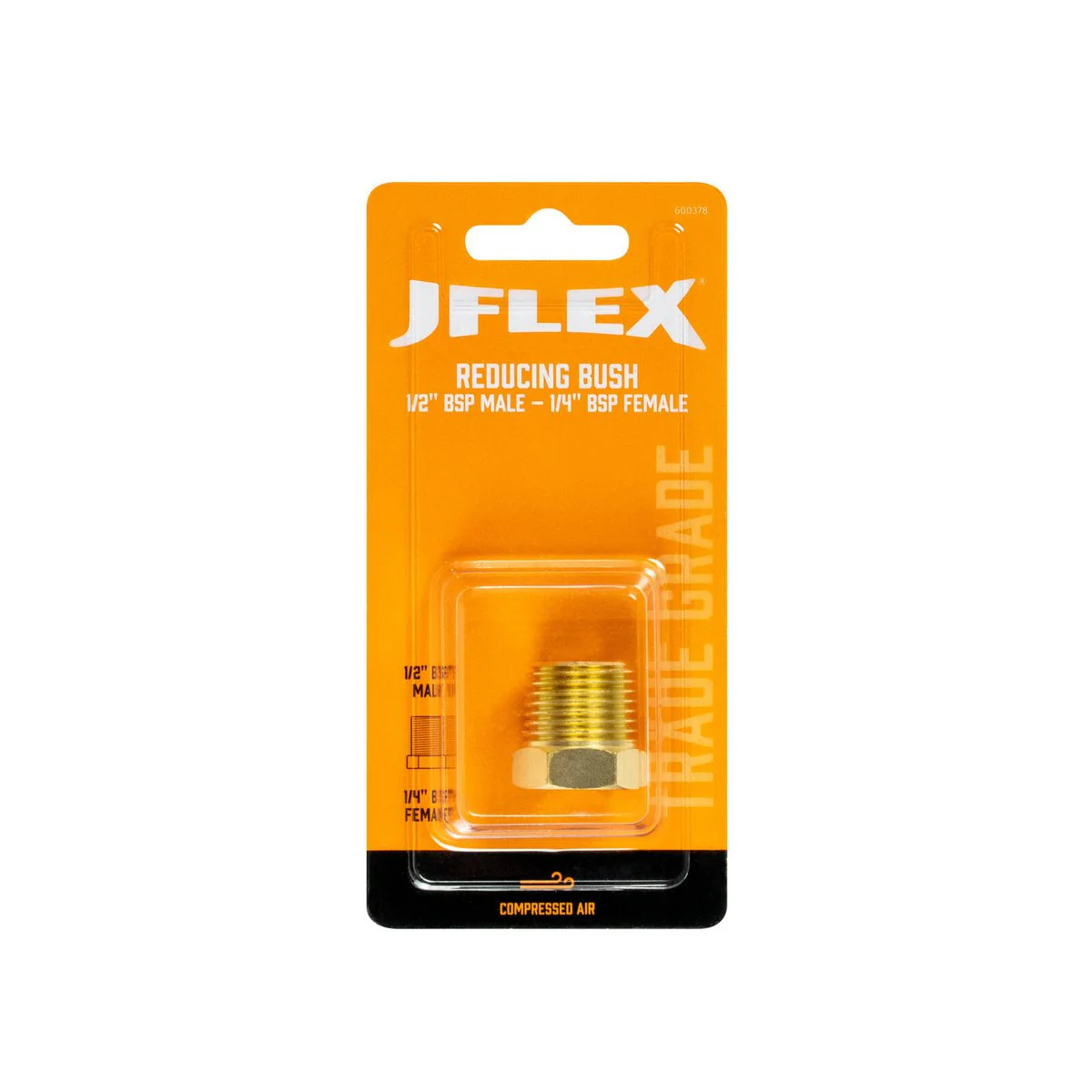 Jflex Brass Reducing Bush - 1/2" BSP Male x 1/4" BSP Female - Durable Connection - Image 2