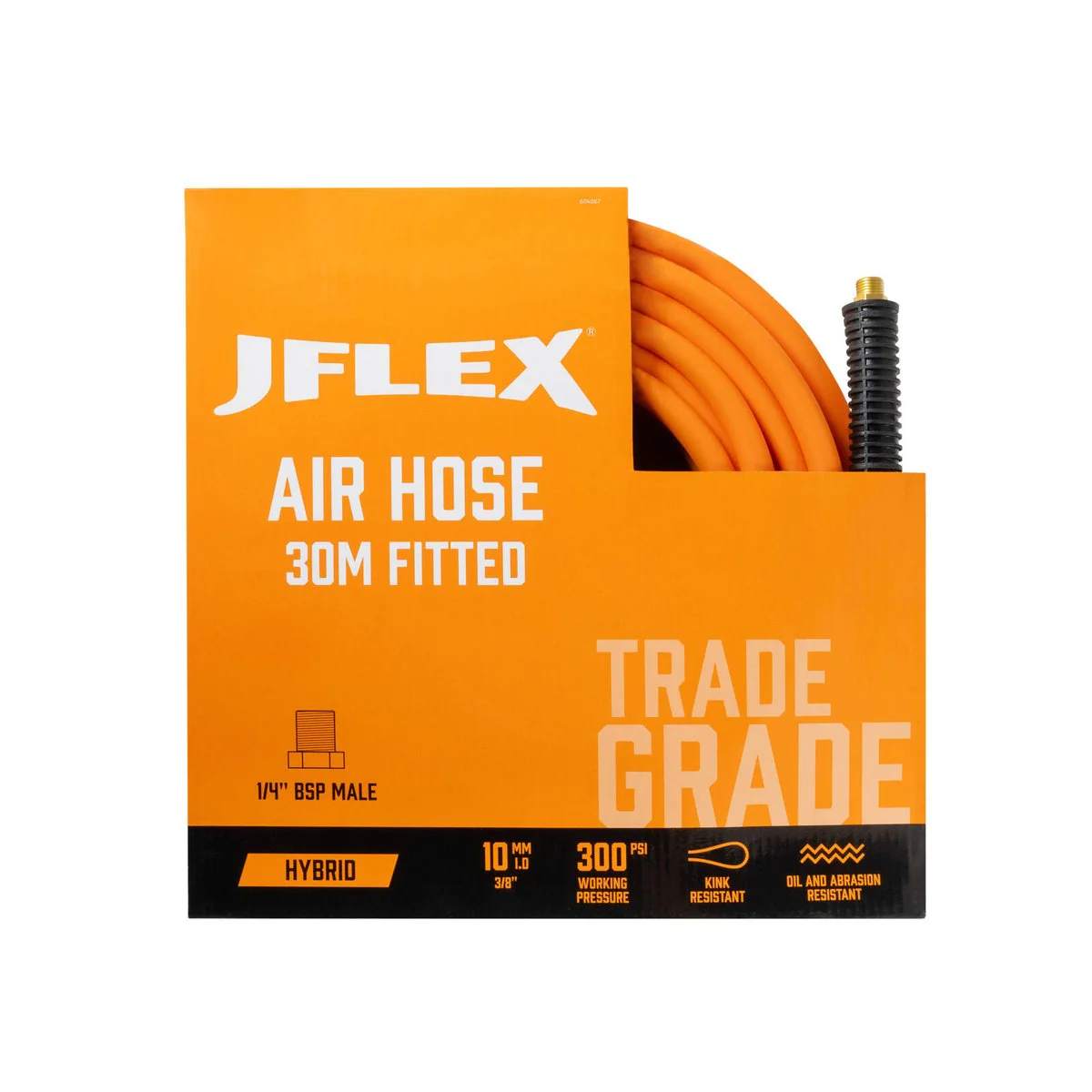 Jflex Premium Hybrid Air Hose 3/8" 10mm x 30m - Kink-Resistant - Safety Orange