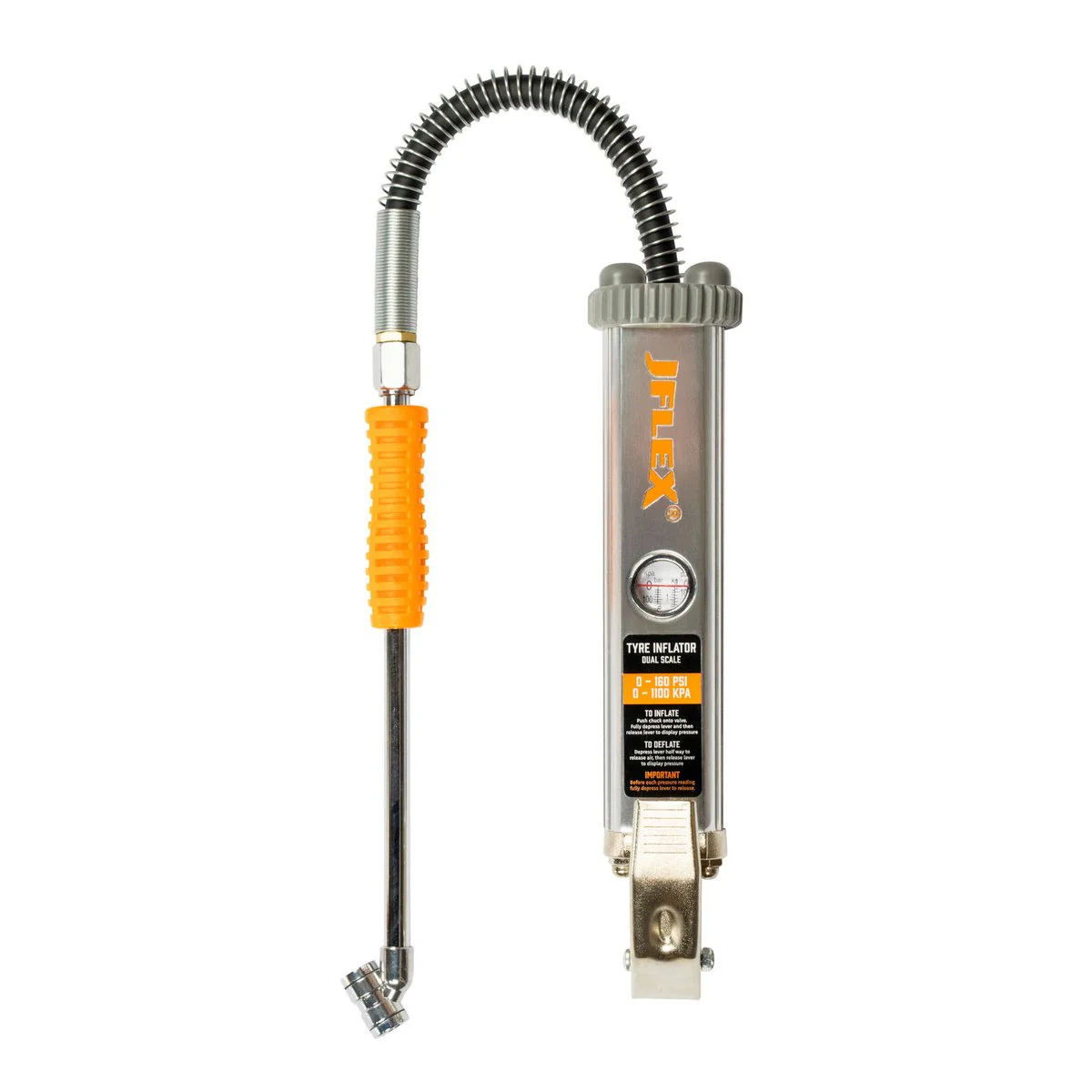 Jflex Tyre Inflator Dual Scale - Aluminium - 420mm Hose - 160 PSI Accuracy
