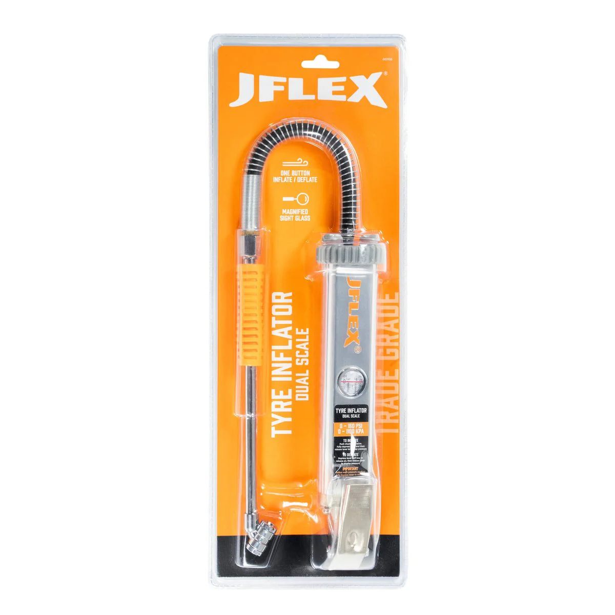 Jflex Tyre Inflator Dual Scale - Aluminium - 420mm Hose - 160 PSI Accuracy - Image 2