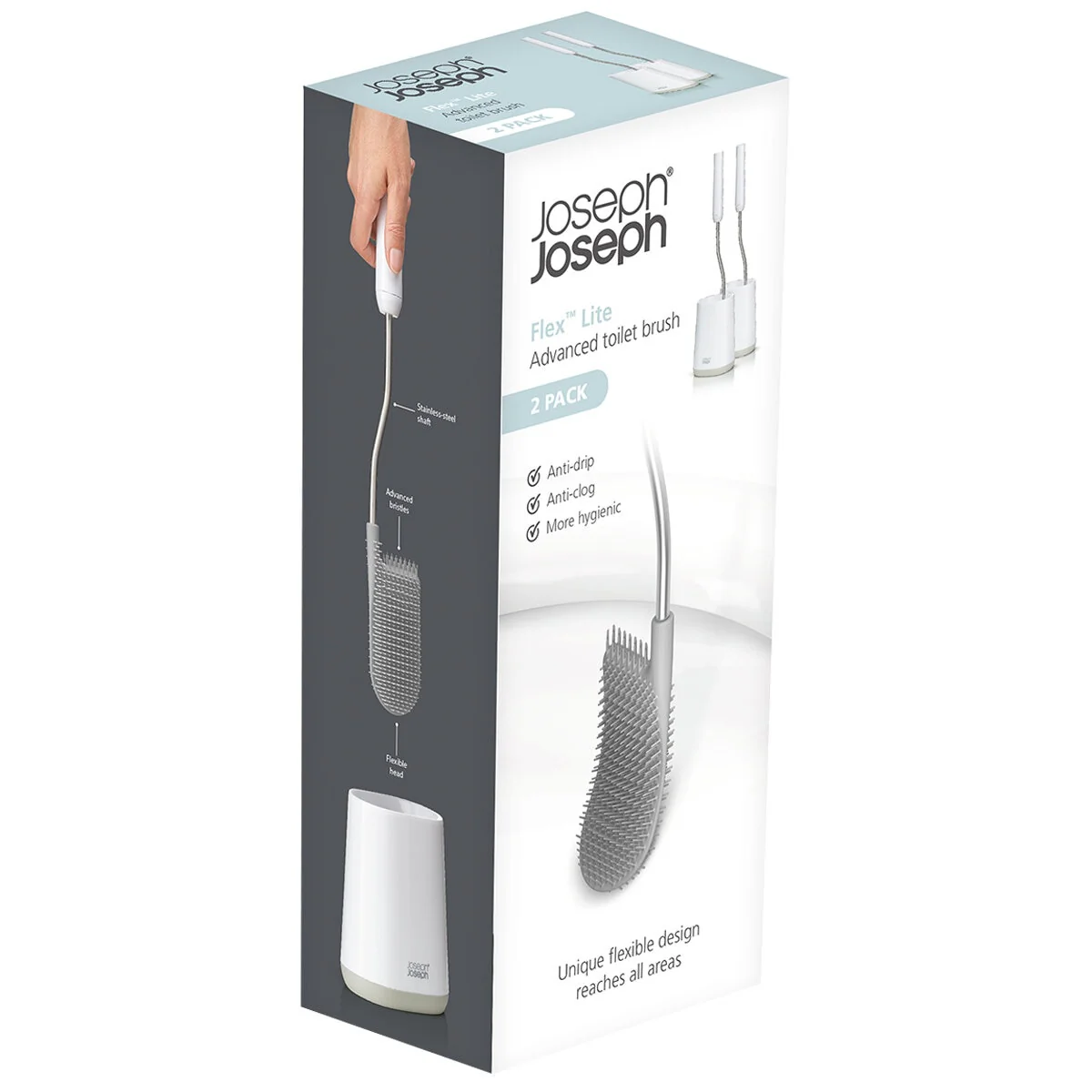 Joseph Joseph Flex Lite Toilet Brush 2 Pack White Grey Compact - Image 3