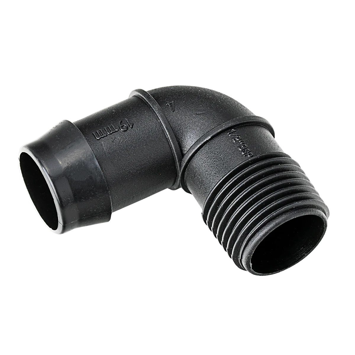 K Rain 19mm Barbed Elbow 15mm BSP Male 10 Pack - Black - 90-Degree Angle