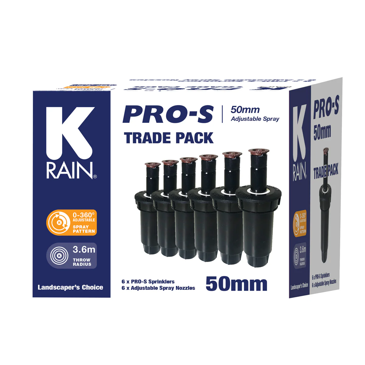 K Rain Pro S 50mm Sprinkler Trade Pack - 6 Pack - Adjustable Nozzles - Black - Image 2