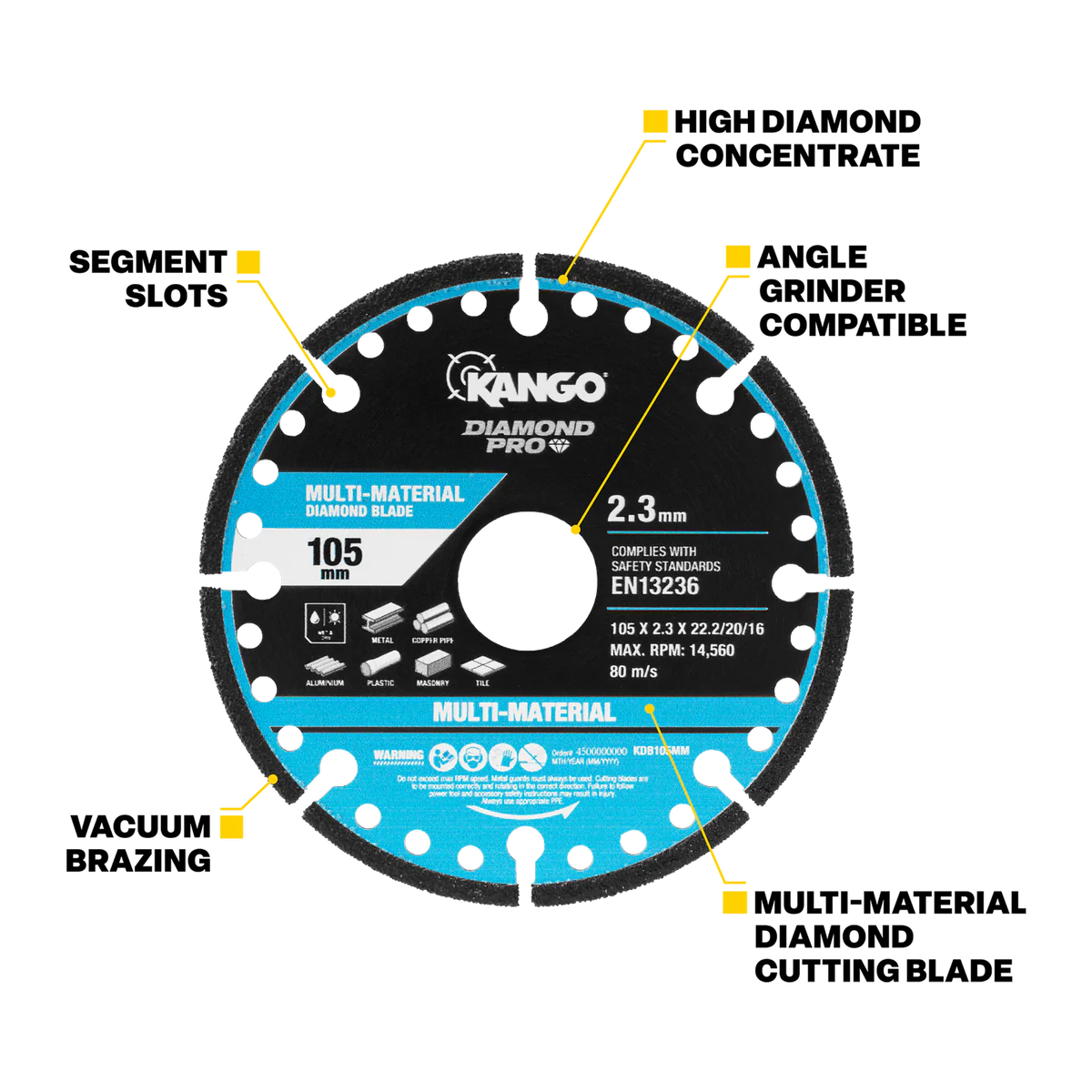 Kango 105mm Multi Material Diamond Blade - Durable Cutting Tool for Metal, Plastic, Masonry - Image 2