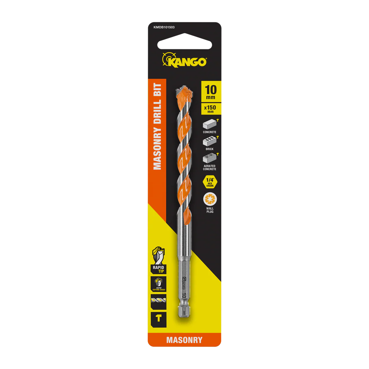 Kango 10mm x 150mm Masonry Drill Bit - Durable Carbide Rapid Tip - Efficient Dust Removal