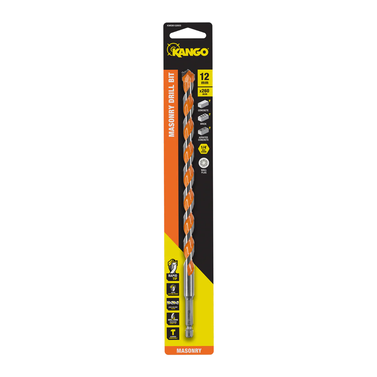 Kango 12mm x 260mm Masonry Drill Bit - Durable Carbide Rapid Tip