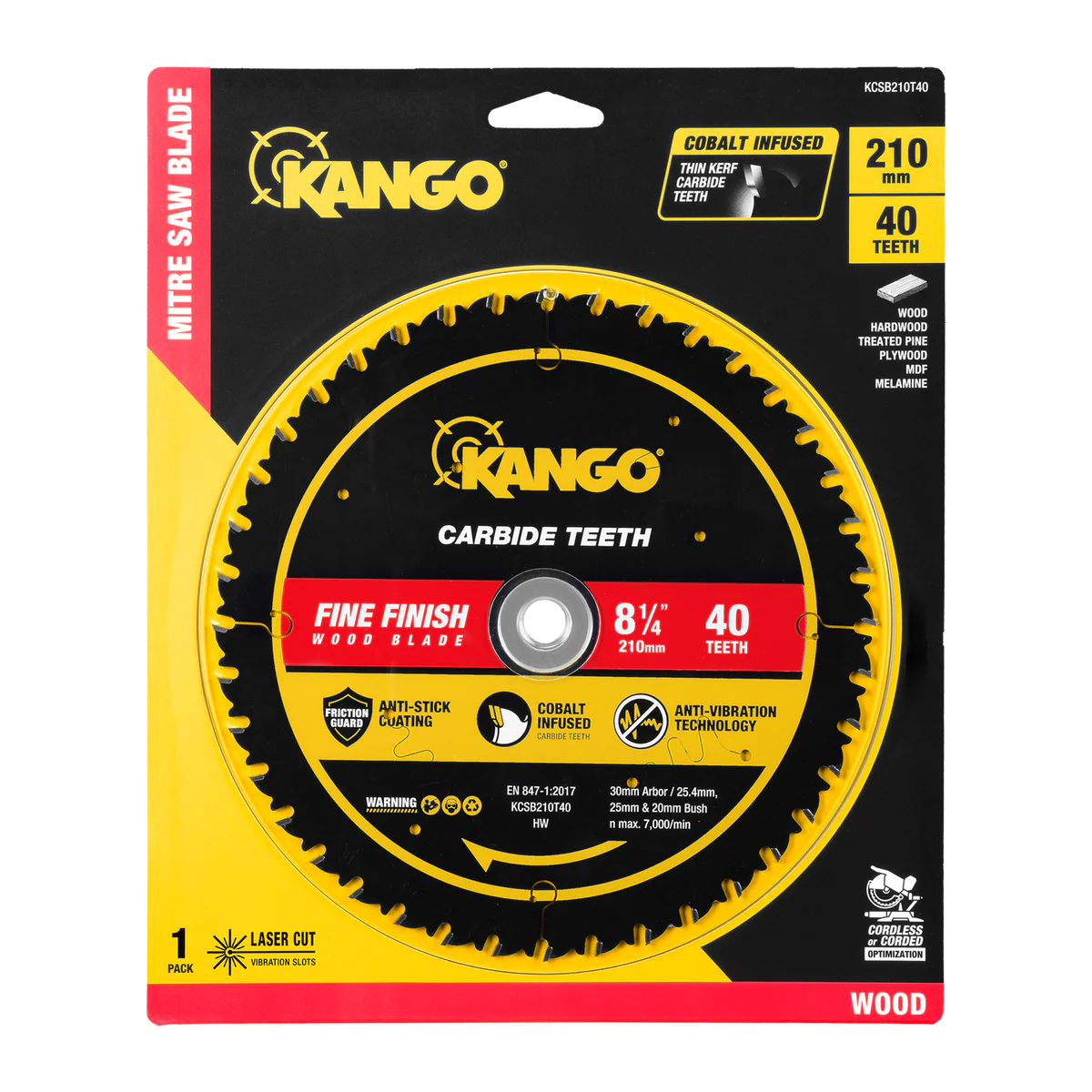 Kango 210mm 40T Wood Mitre Saw Blade - Cobalt Carbide - Clean Cuts - Image 2