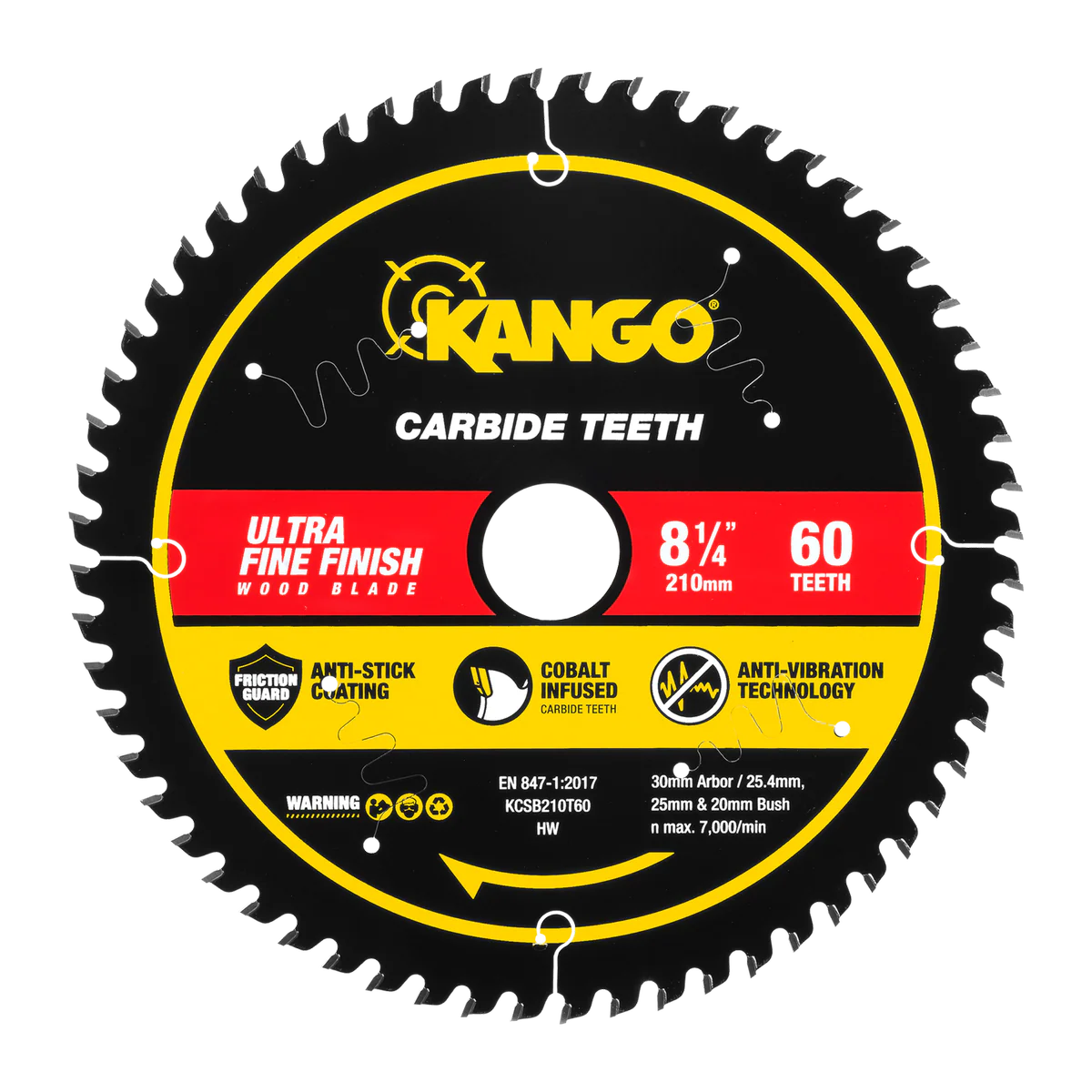 Kango 210mm 60T Wood Mitre Saw Blade - Cobalt Carbide - Clean Cuts
