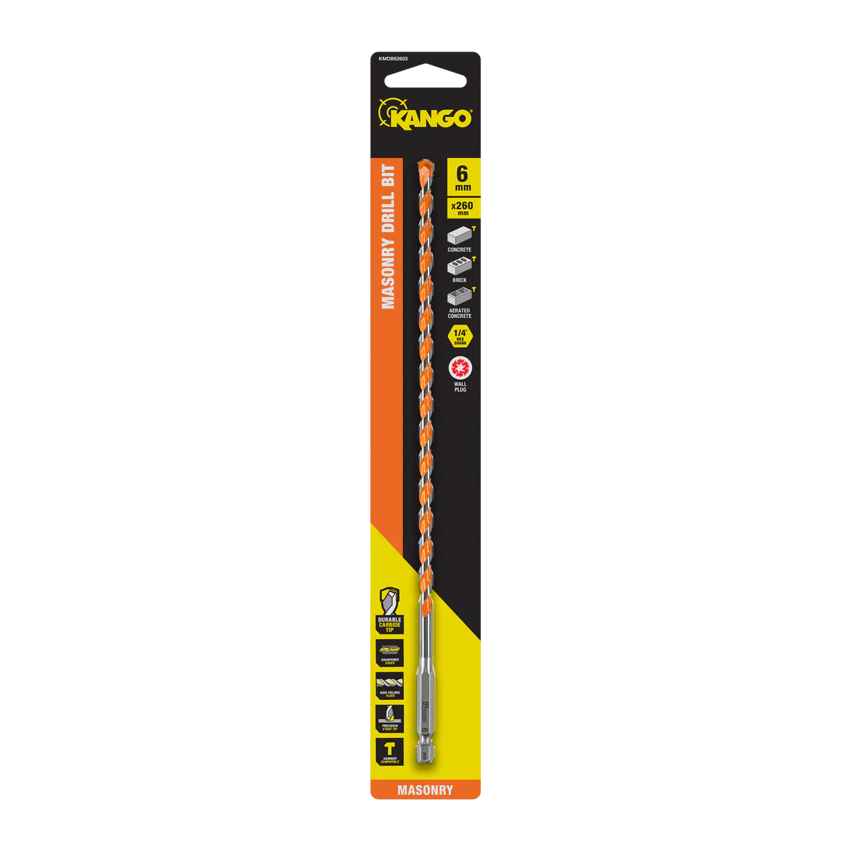 Kango 6mm x 260mm Masonry Drill Bit - Durable Carbide Tip - Precision Start