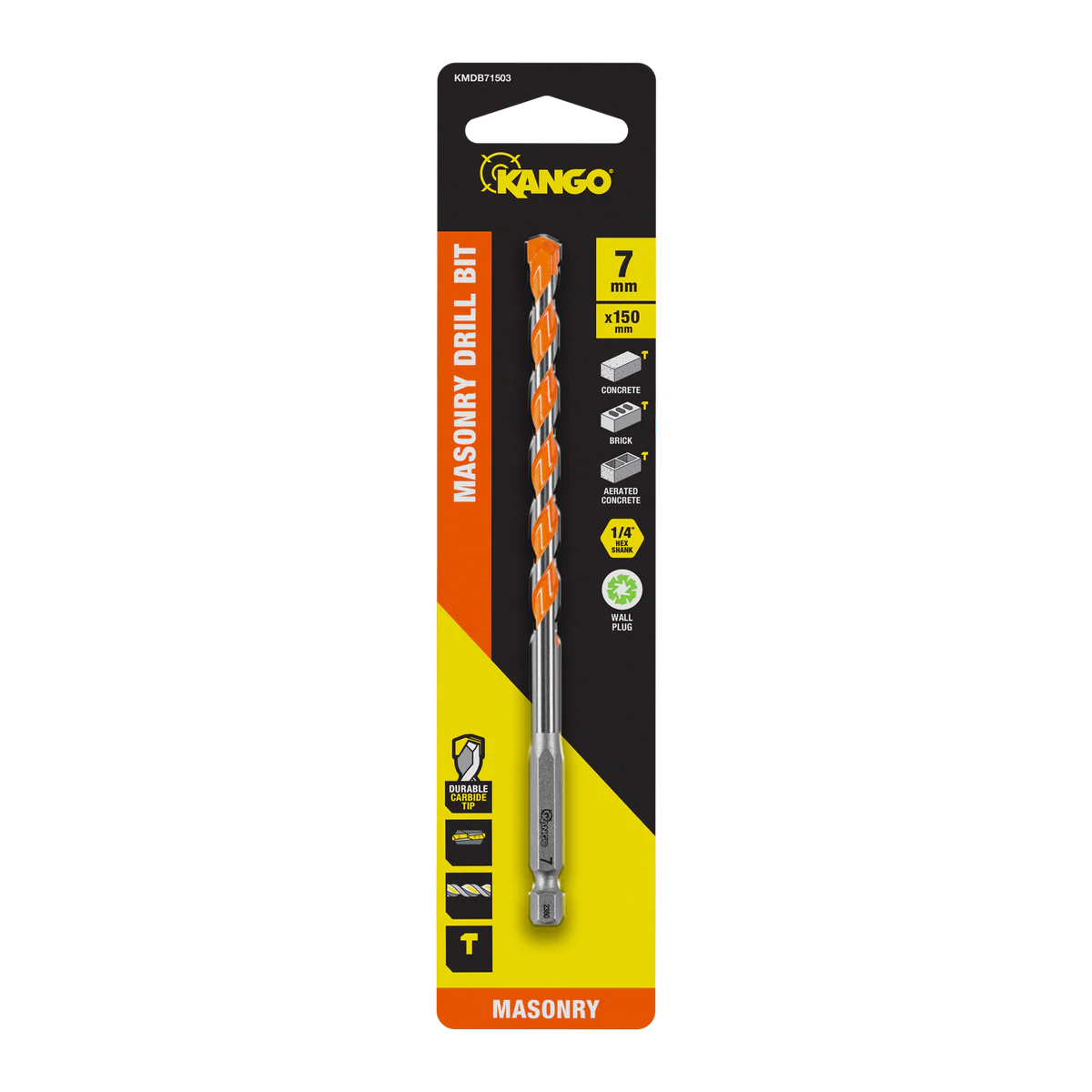Kango 7mm x 150mm Masonry Drill Bit - Durable Carbide Tip - ¼” Hex Shank