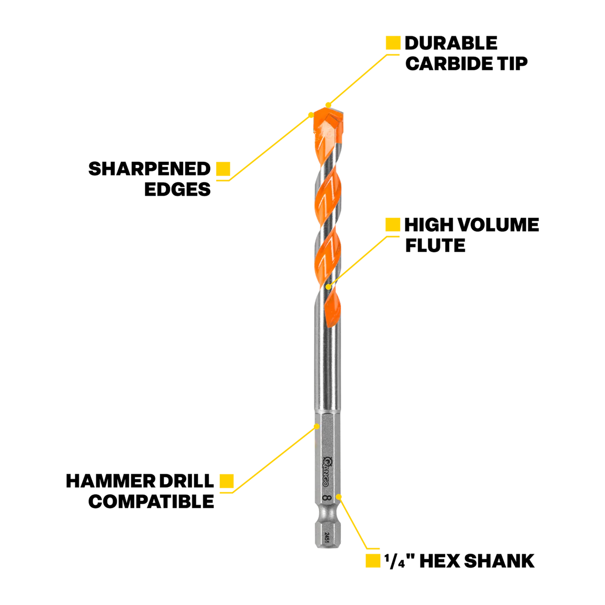 Kango 7mm x 150mm Masonry Drill Bit - Durable Carbide Tip - ¼” Hex Shank - Image 2