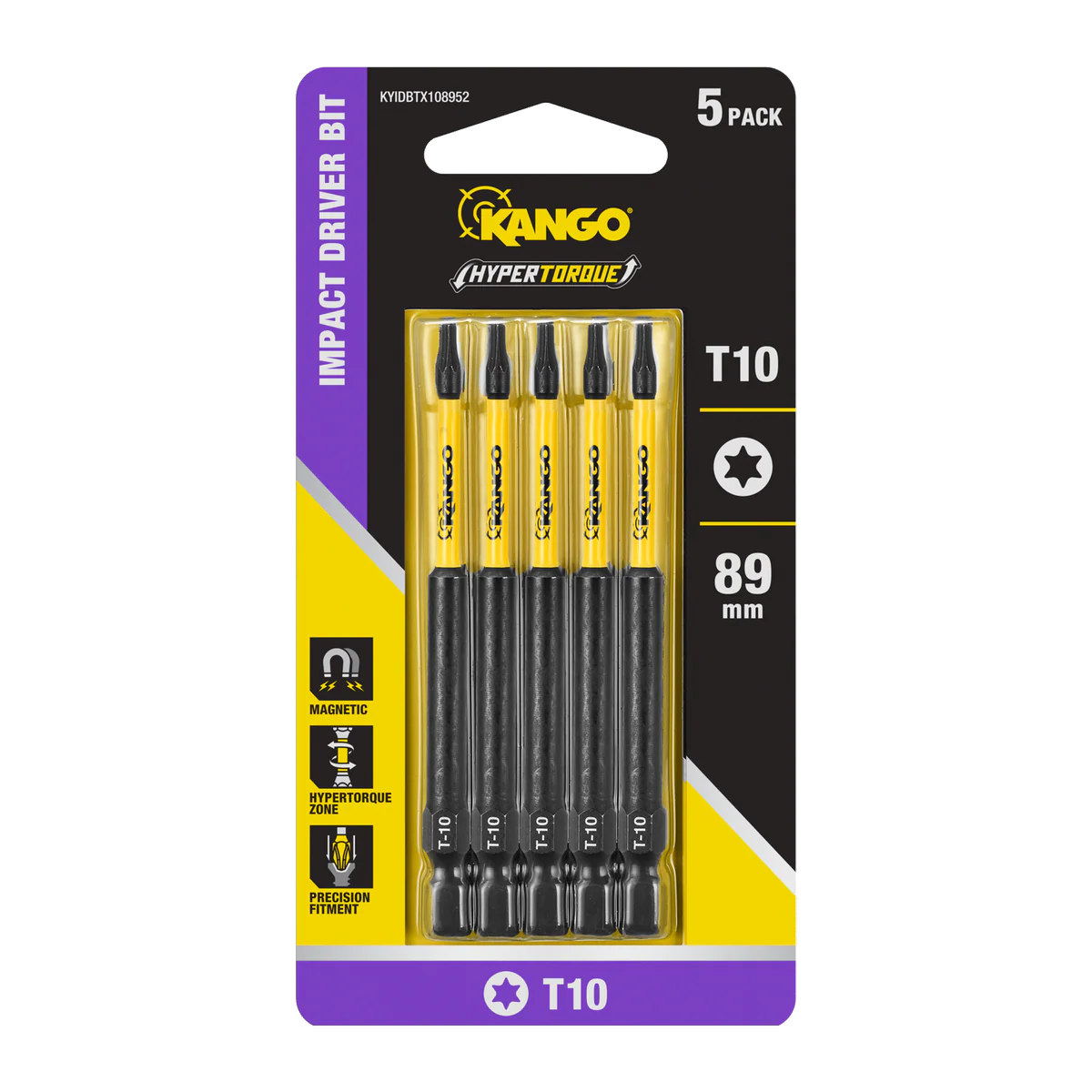 Kango 89mm TX10 Impact Driver Bit 5 Pack - HYPERTORQUE™ - Durable Precision