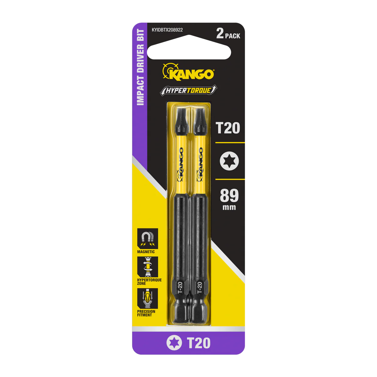 Kango 89mm TX20 HYPERTORQUE Impact Driver Bits 2 Pack - High Torque - Magnetised Tips