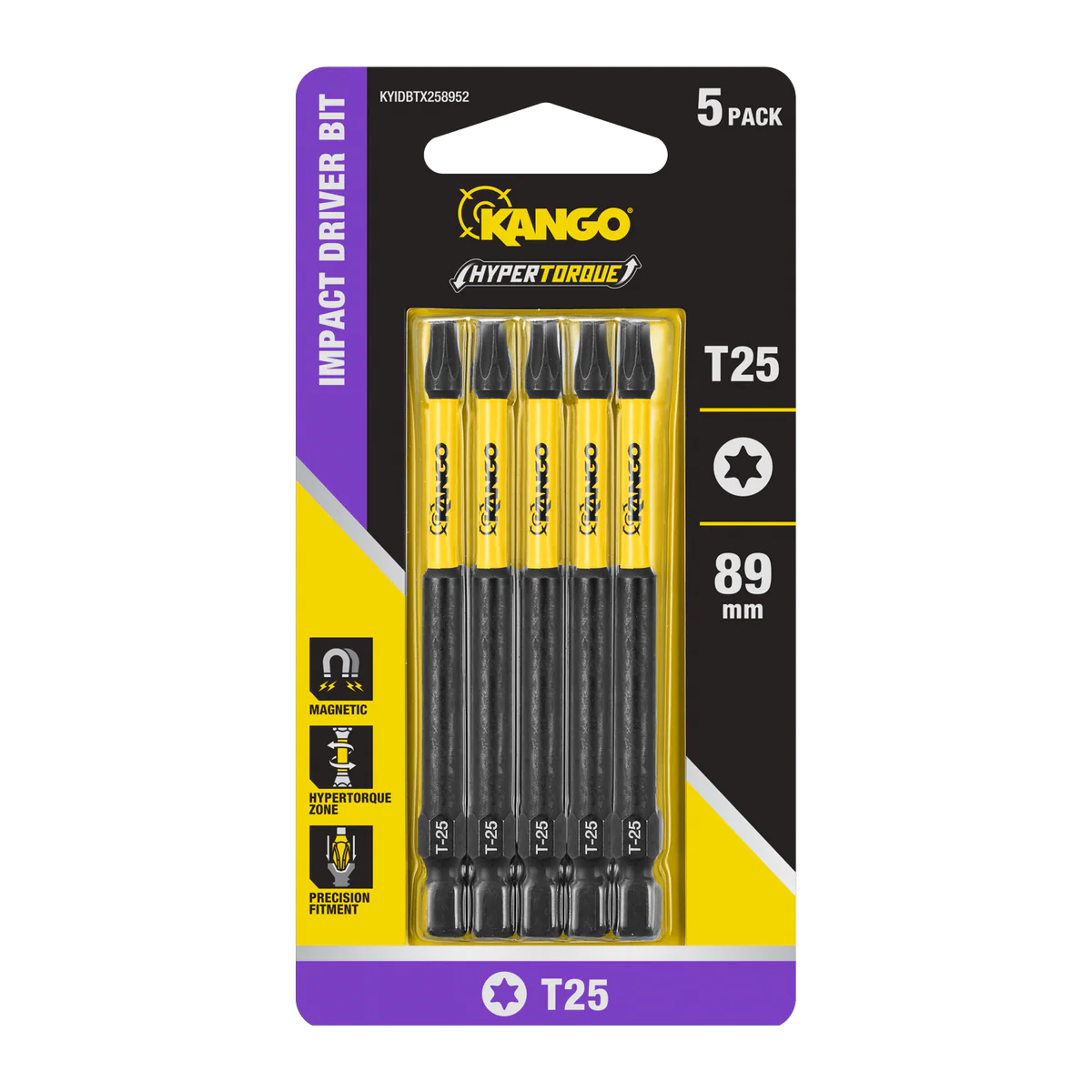 Kango 89mm TX25 HYPERTORQUE Impact Driver Bit 5 Pack - High Torque Performance