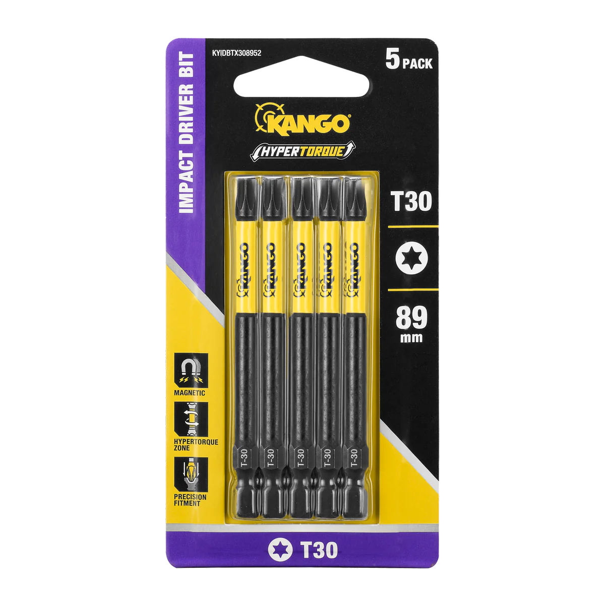 Kango 89mm TX30 HYPERTORQUE Impact Driver Bit 5 Pack - High Torque - Durable