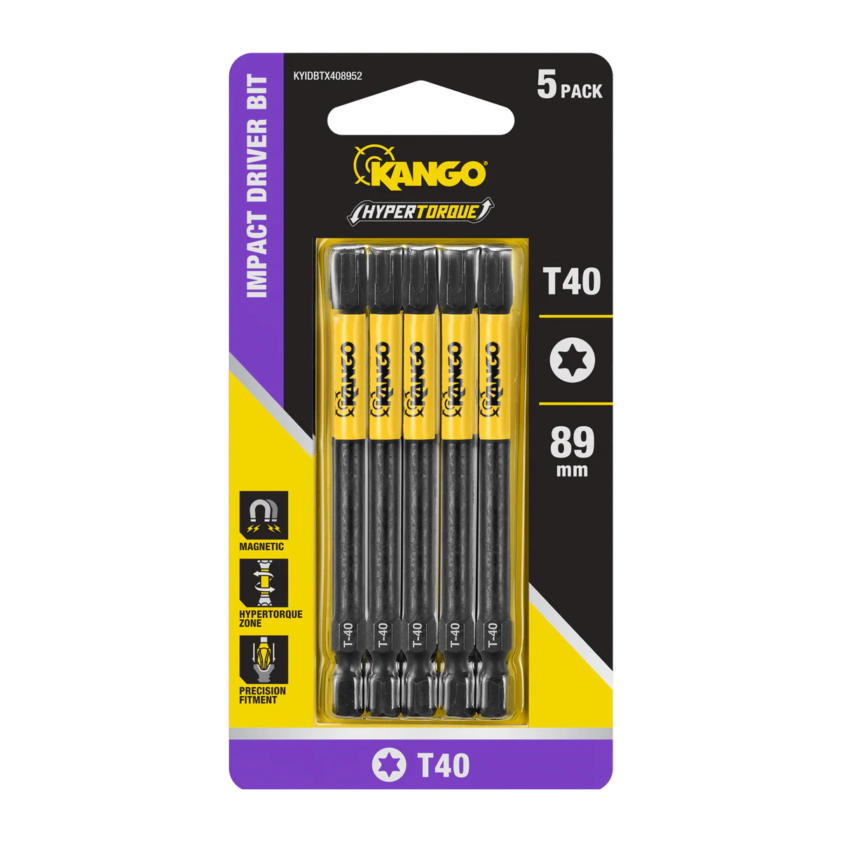 Kango 89mm TX40 HYPERTORQUE Impact Driver Bit 5 Pack - High Torque - Durable