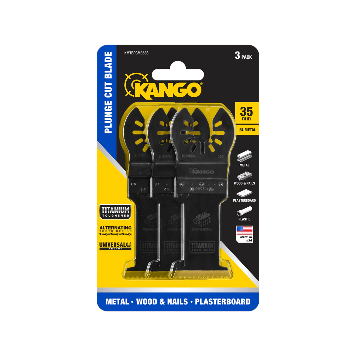 Kango Bi Metal Plunge Cut Multi Tool Blade 3 Pack - 35mm - Durable Cutting