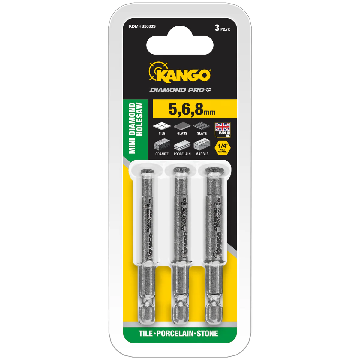 Kango Diamond Pro Mini Hole Saw 3 Pack - 5mm 6mm 8mm - Durable & Efficient