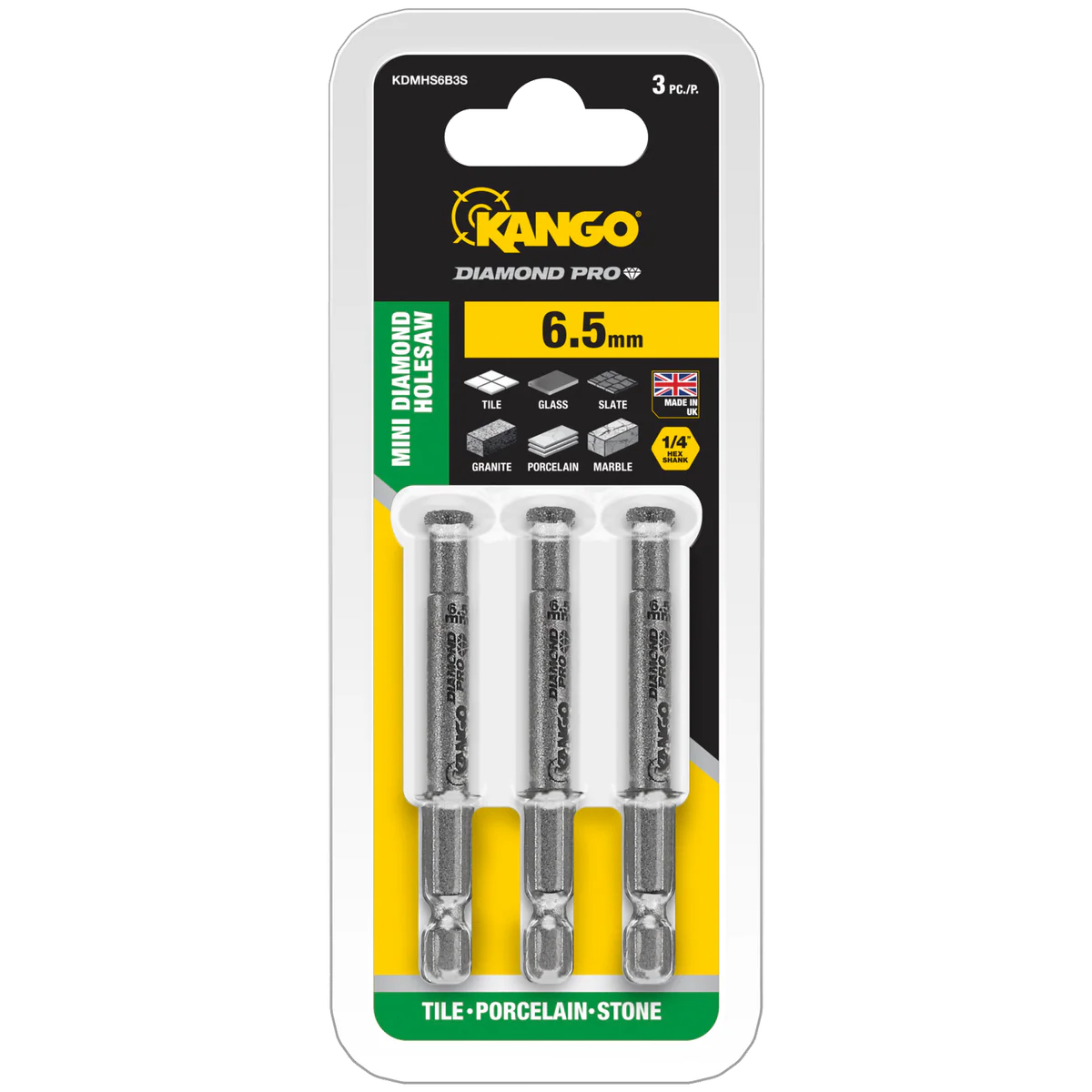 Kango Diamond Pro Mini Hole Saw 3 Pack - 6.5mm - Durable for Hard Materials