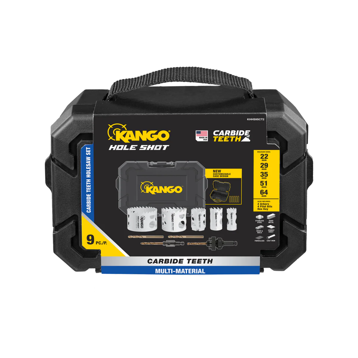 Kango Hole Shot 9 Piece Carbide Teeth Hole Saw Set - 228mm x 238mm - Durable Cutting Tools