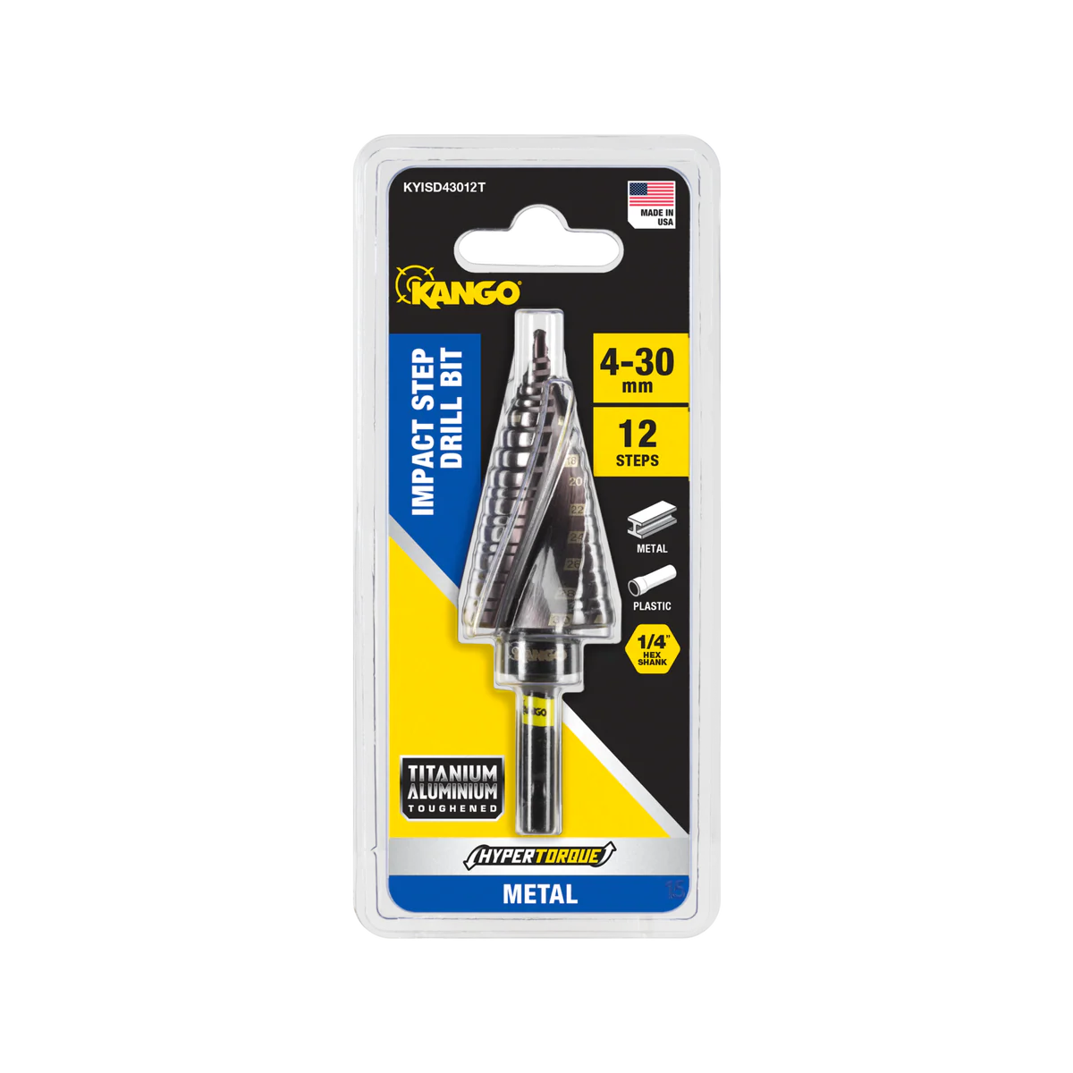 Kango Hypertorque 4 30mm 12 Step Impact Step Drill Bit - High-Torque Design - Metal Drilling