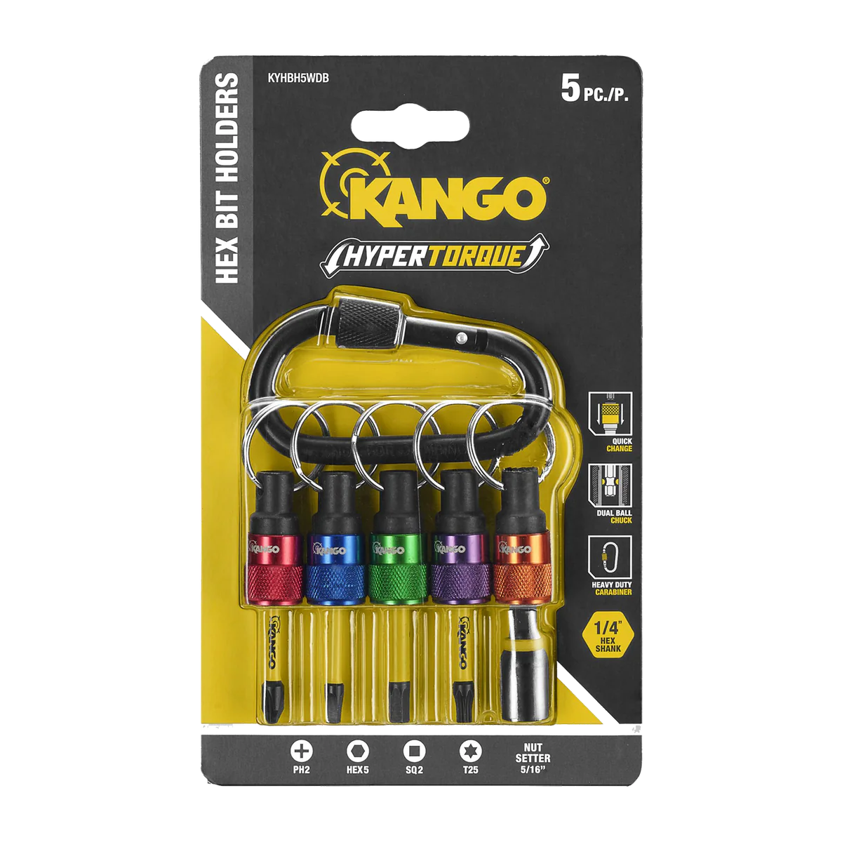 Kango Hypertorque Hex Bit Holders - Mixed Impact Driving Bits Set 5 Piece - 50mm