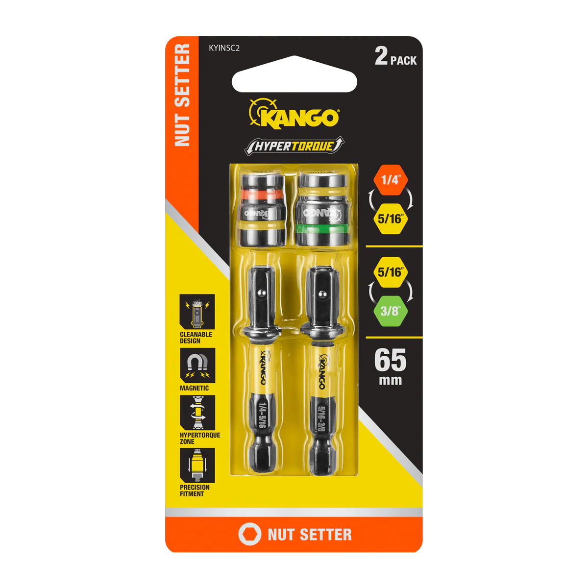 Kango Hypertorque Impact Magnetic Cleanable Nut Setter 2 Pack - ¼” to ⅜” - Durable
