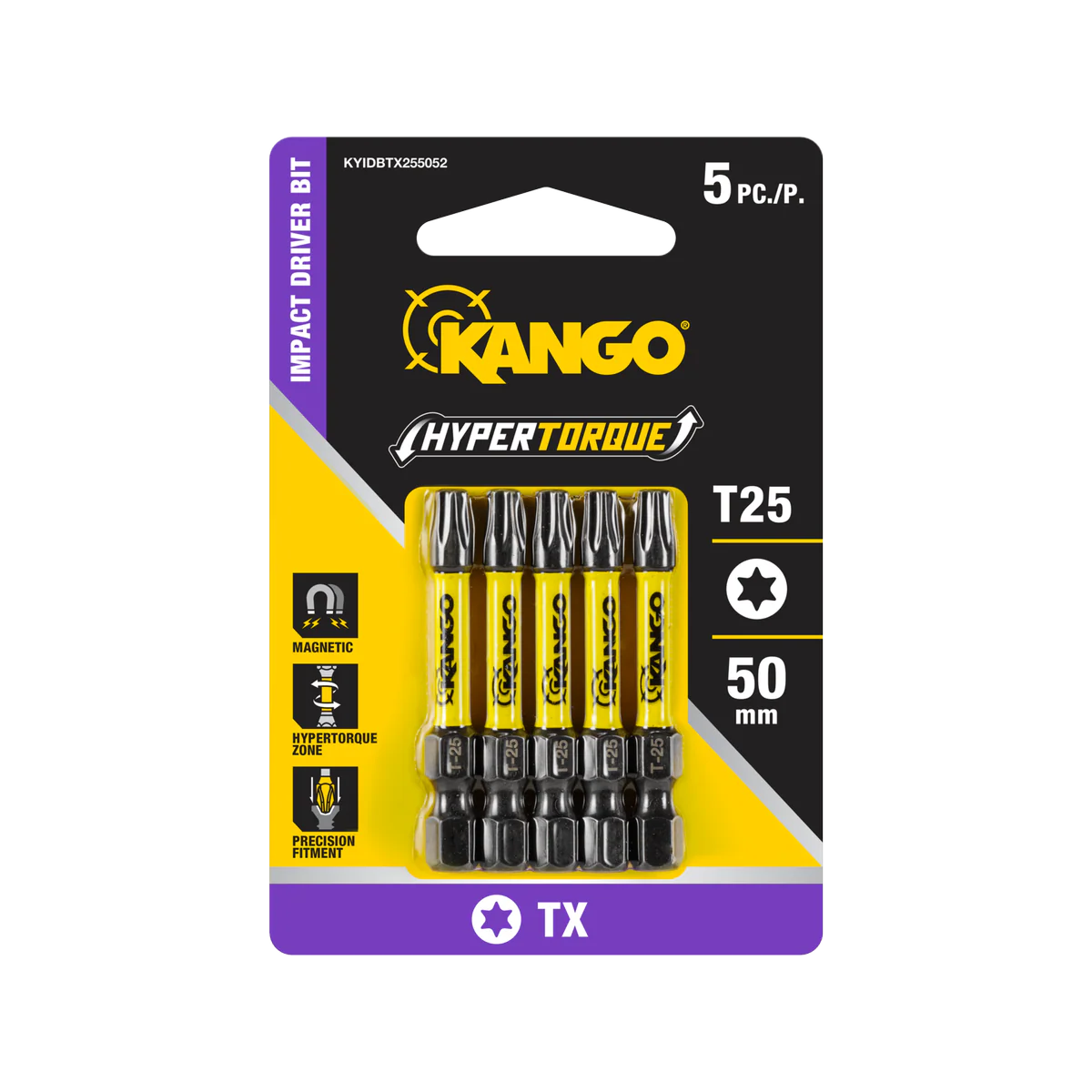 Kango Impact Driver Bit 5 Pack - TX25 50mm - High Torque - Magnetic Tip