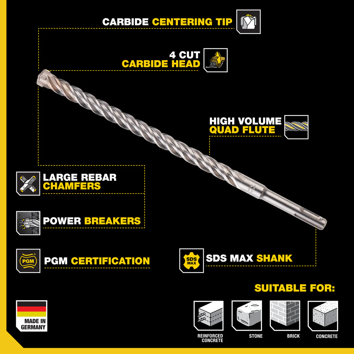 Kango K4 SDS Max Drill Bit - 18mm x 540mm - Solid Carbide Tip - Steel - Image 2
