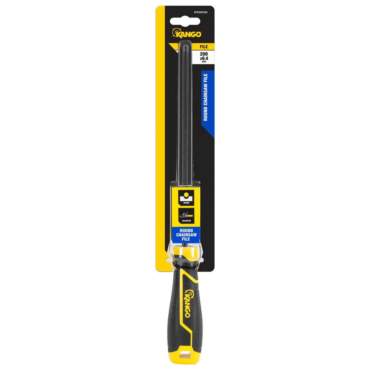 Kango Round Chainsaw File - 200mm x 6.4mm - Tempered Carbon Steel - Black