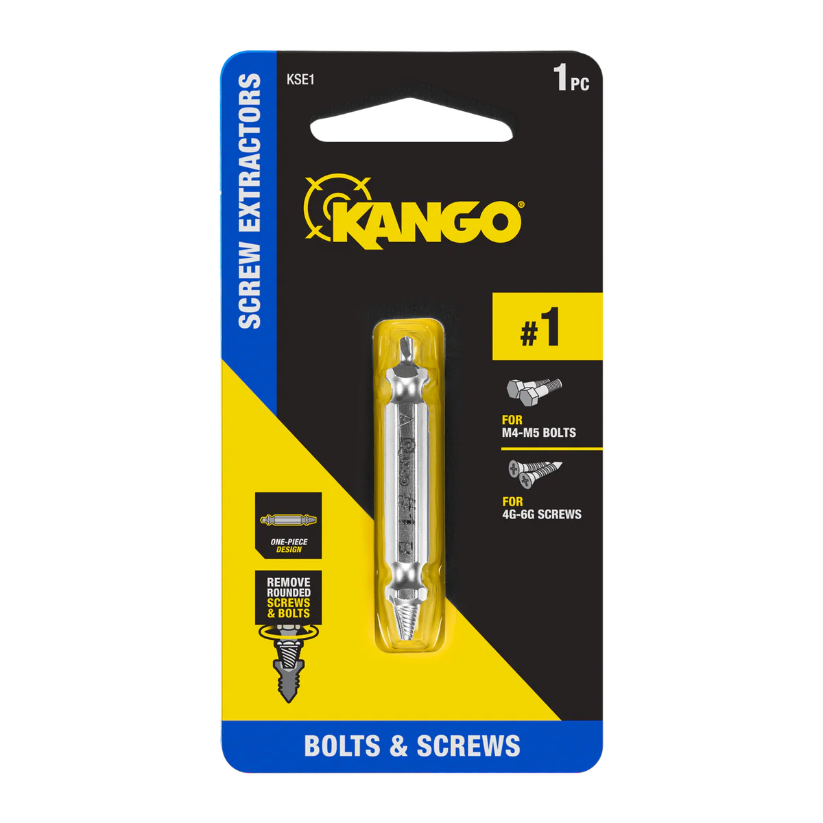 Kango Size 1 Screw Extractor - M2 Steel - 65mm x 10mm x 123mm - Durable