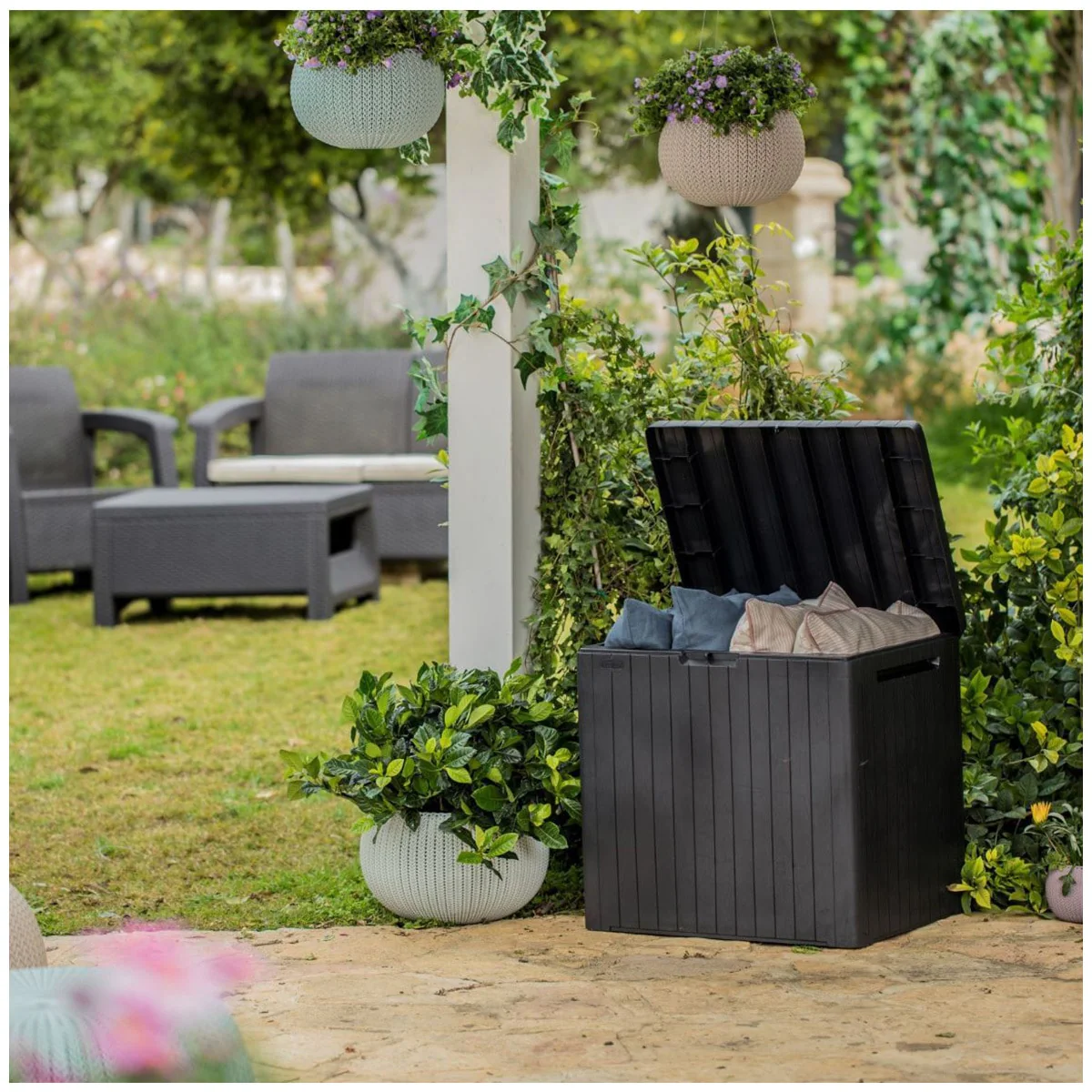 Keter City Box Outdoor Storage Side Table Weather Resistant Plastic - Image 2