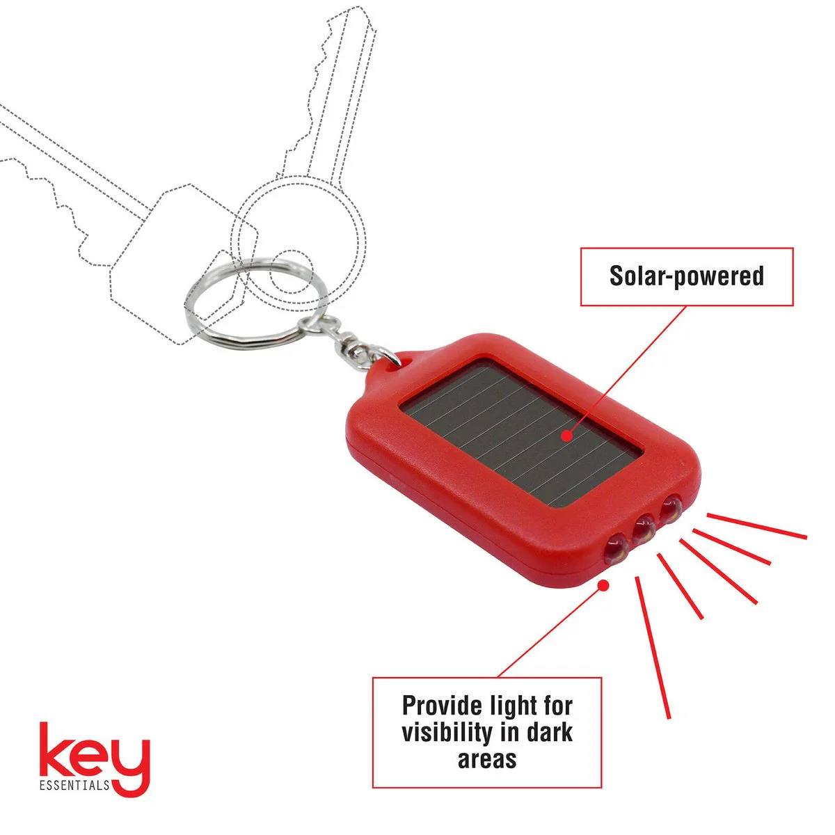 Key Essentials Solar Operated Key Ring - 1 Pack - 10.39mm x 58.75mm - Assorted Colours - LCD Display - Built-in Flashlight - Image 5