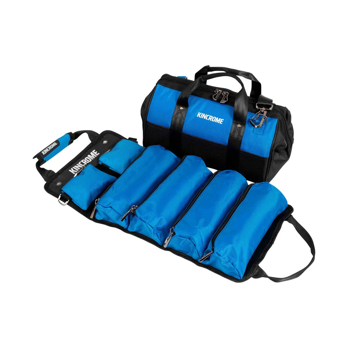 Kincrome 380mm Wide Mouth Soft Base Bag & 6 Zipper Tool Roll - Durable Storage Solution