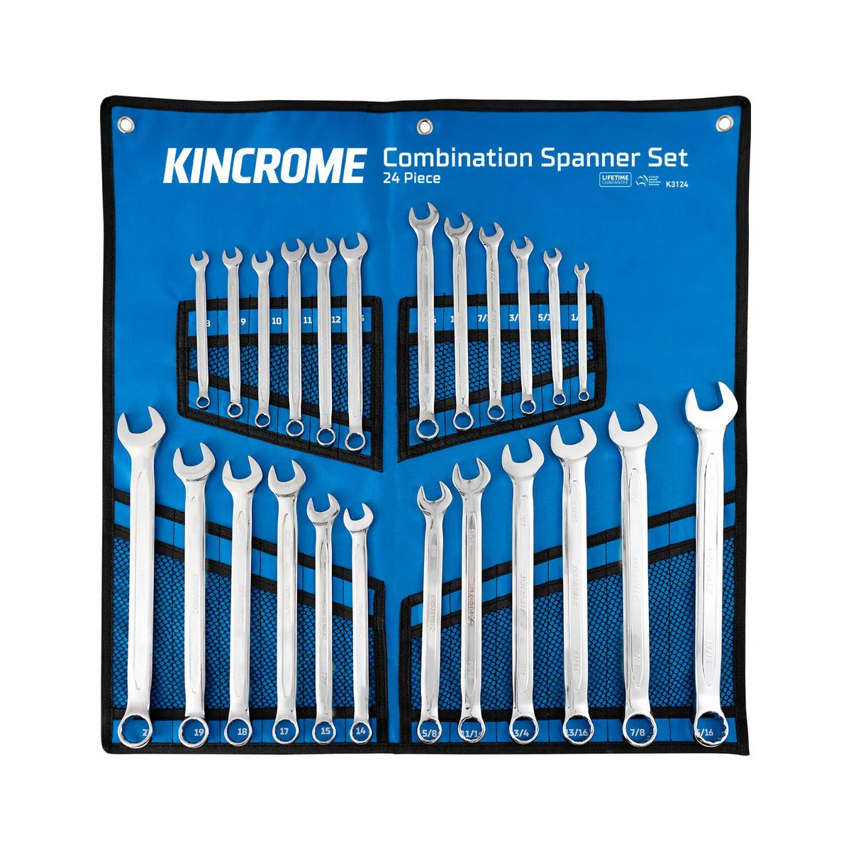 Kincrome Combination Spanner Set - 24 Piece - Chrome Vanadium - Heavy Duty