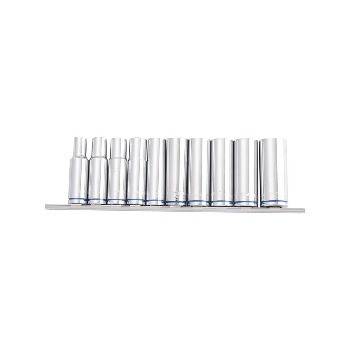 Kincrome Deep Socket Rail 10 Piece 1/2" Drive (Mirror Polish) - Metric