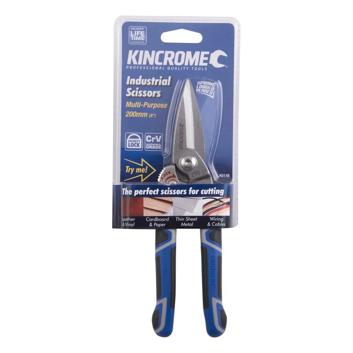 Kincrome Multi-Purpose Industrial Scissors - 200mm - Chrome Vanadium Steel - Soft Grip - Image 3