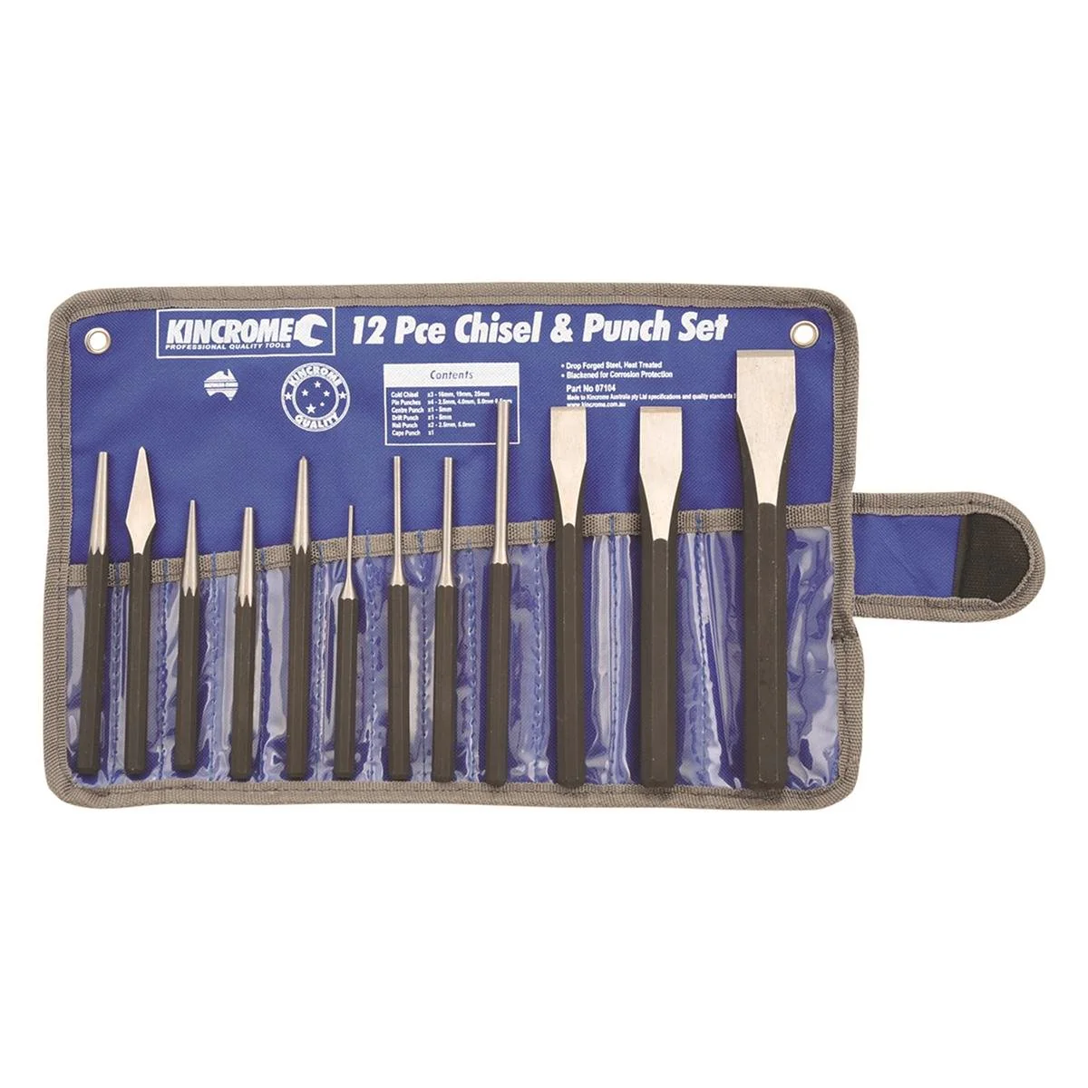 Kincrome Punch and Chisel Set - 12 Piece - Chrome Vanadium Steel - Industrial Use