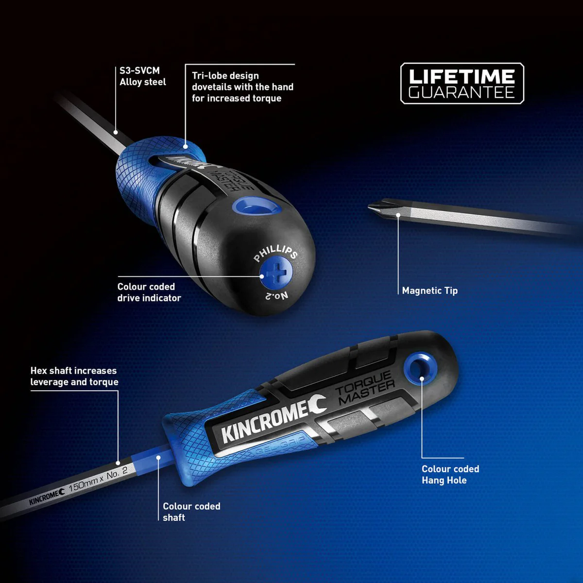 Kincrome Torquemaster Blade Screwdriver 3 x 75mm - S3 SVCM Alloy Steel - Magnetic Tips - Image 4