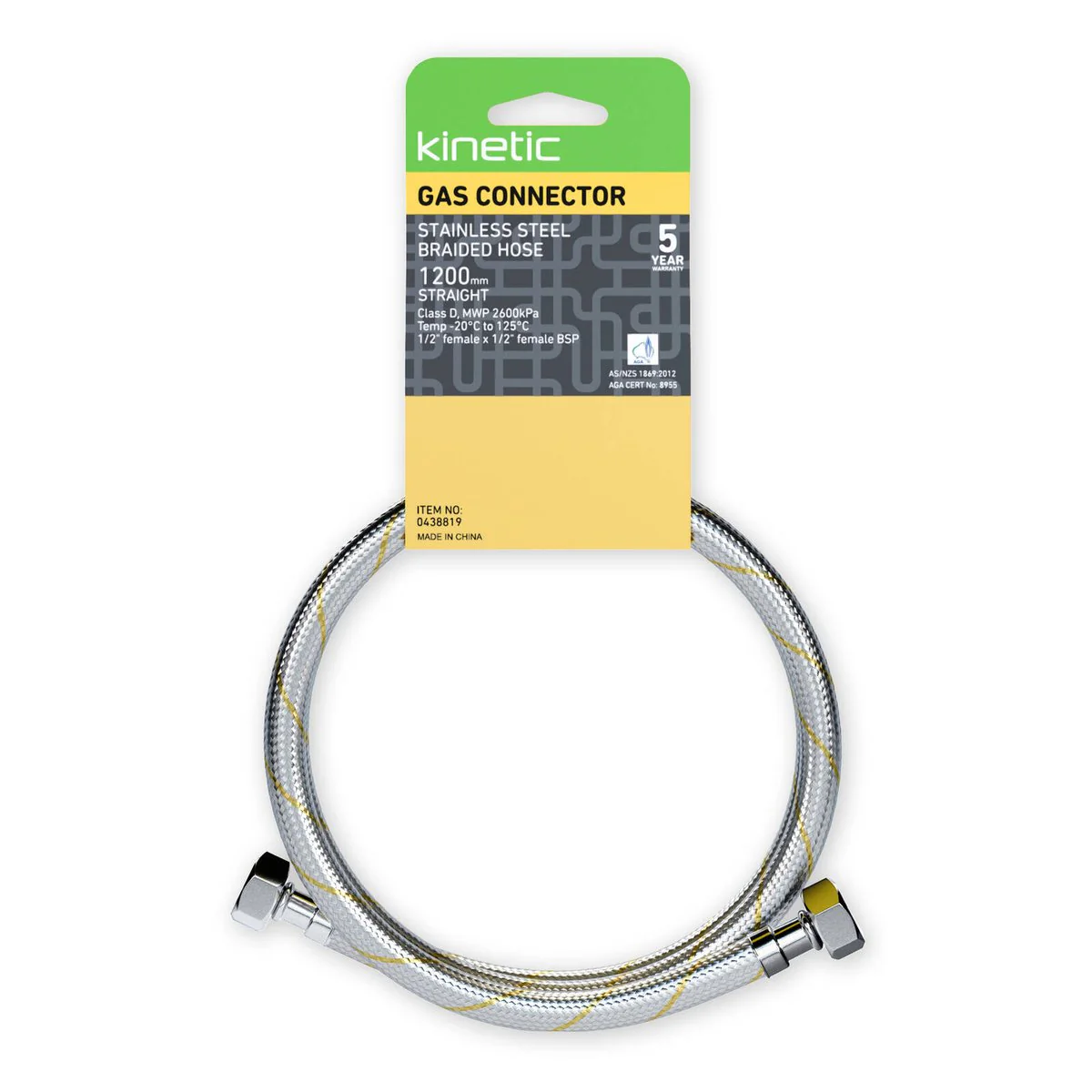 Kinetic 1200mm Stainless Steel Flexible Braided Gas Connector - AGA Approved - Durable - Corrosion Resistant - Image 2