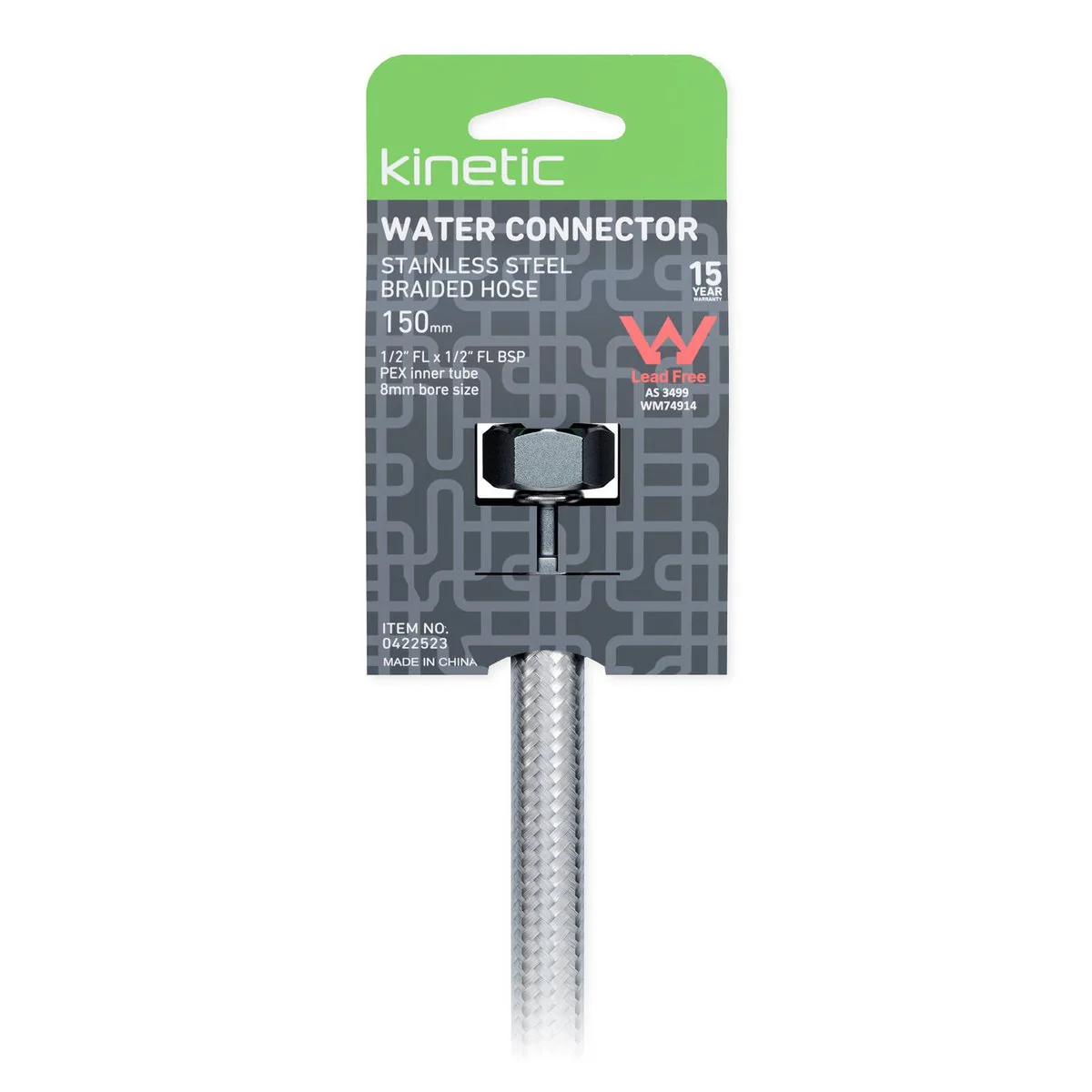 Kinetic 150mm Stainless Steel Flexible Braided Hose Water Connector - Durable Plumbing Accessory - 1/2" Female BSP Connections - Image 2