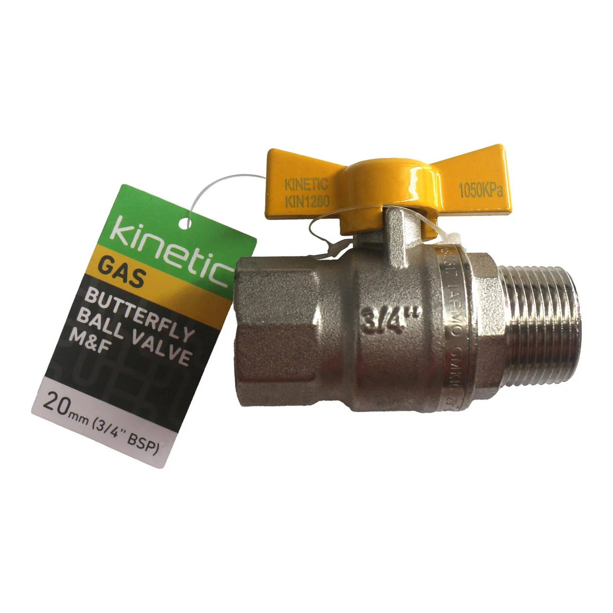 Kinetic 20mm Male Female Butterfly Handle Gas Ball Valve - Lead Free Brass - Image 2