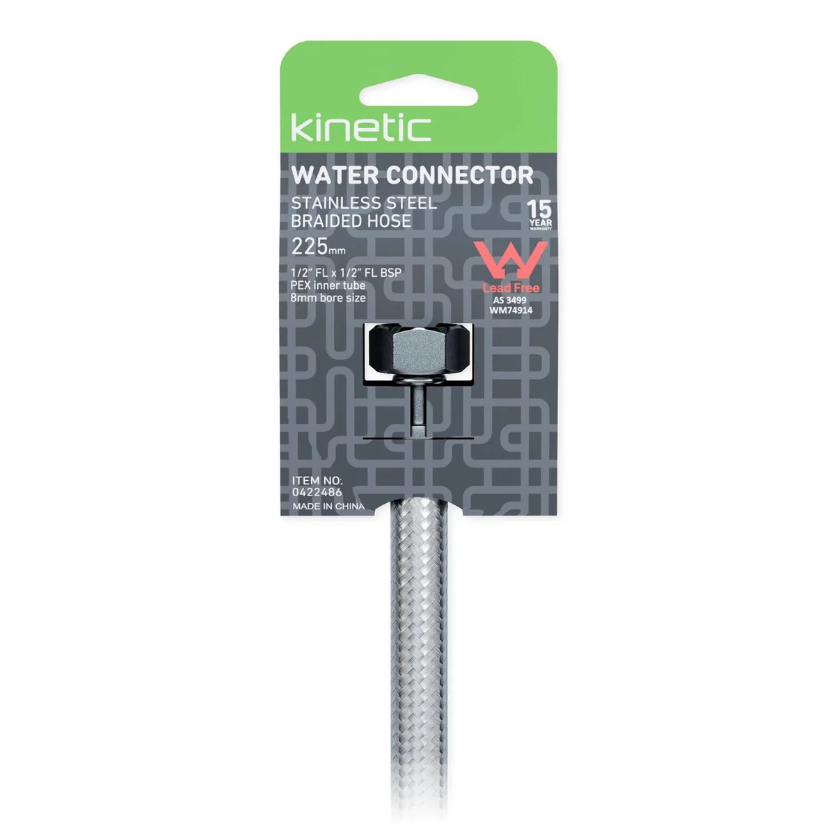 Kinetic 225mm Stainless Steel Flexible Braided Hose Water Connector - Durable & Corrosion Resistant - Image 2