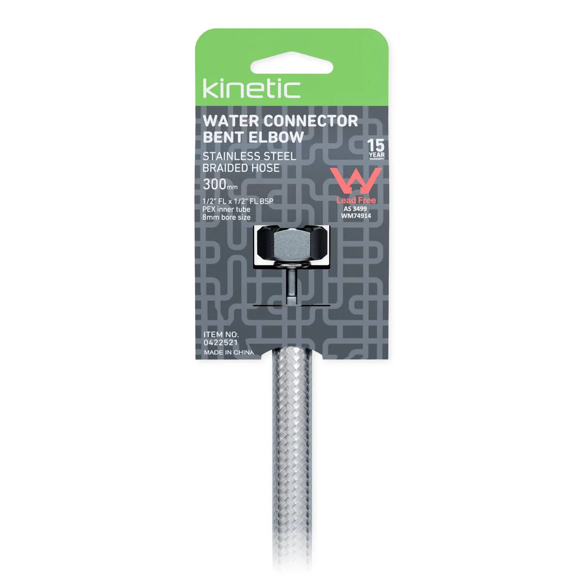 Kinetic 300mm Stainless Steel Flexible Braided Hose Bent Elbow Connector - Durable Water Connection - 1/2" Female BSP - Image 2