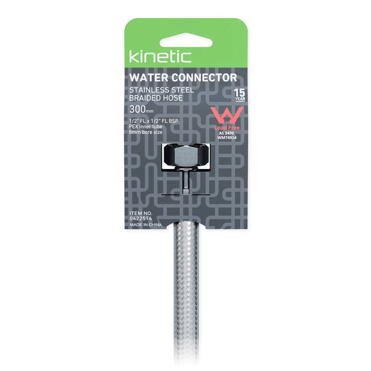 Kinetic 300mm Stainless Steel Flexible Braided Hose Water Connector - Durable Plumbing Solution - 1/2" Female BSP Connections - Image 2