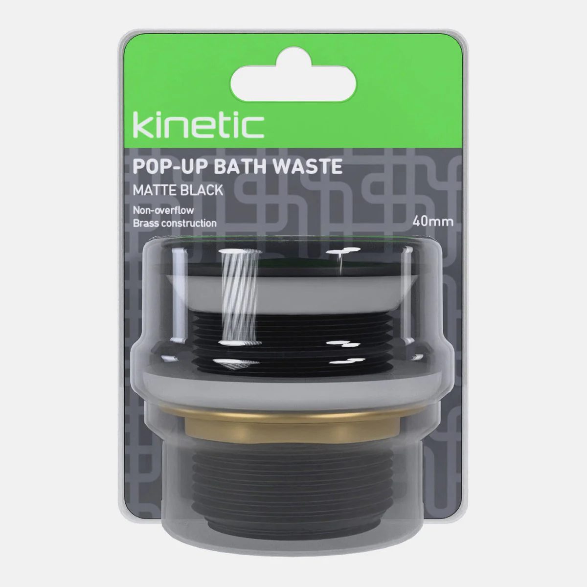 Kinetic 40mm Matte Black Non Overflow Pop Up Bath Waste - Durable Brass - WaterMark Certified - Image 2
