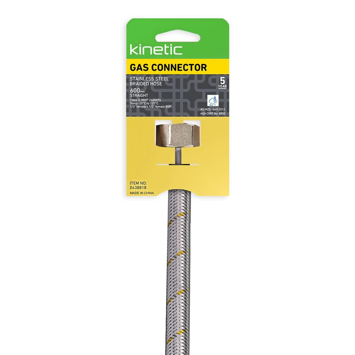 Kinetic 600mm Stainless Steel Flexible Braided Gas Connector - AGA Approved - Durable - Corrosion Resistant - Image 2