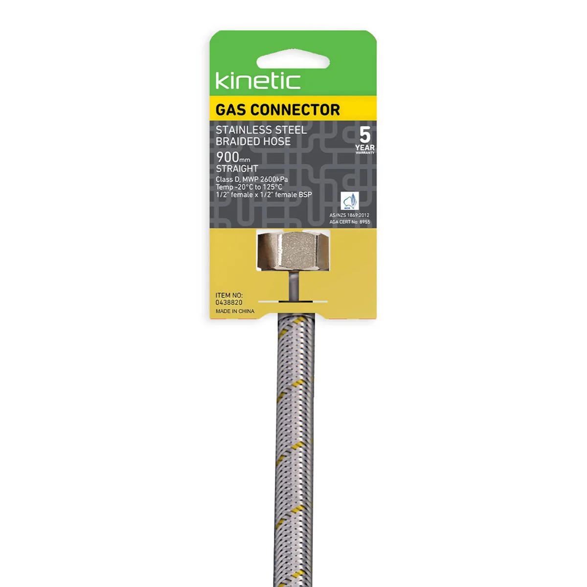 Kinetic 900mm Stainless Steel Flexible Braided Gas Connector - AGA Approved - Durable & Reliable - Image 2