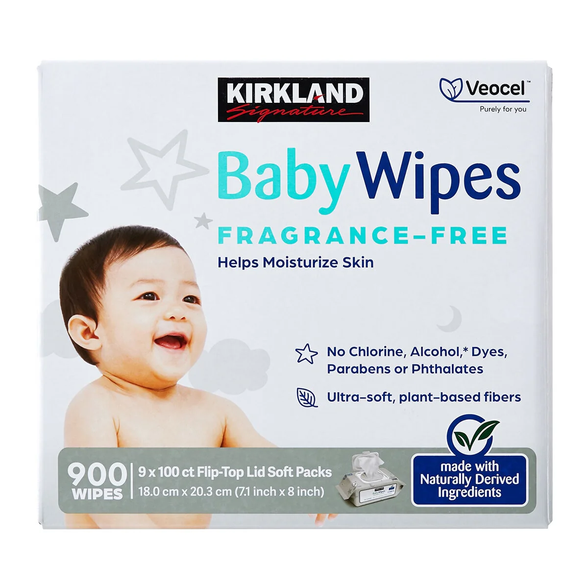 Kirkland Signature Fragrance Free Baby Wipes 9 x 100 Pack Gentle White