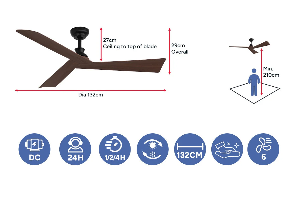 Kogan 132cm DC Motor Ceiling Fan with Remote Walnut Wood Look - Image 7